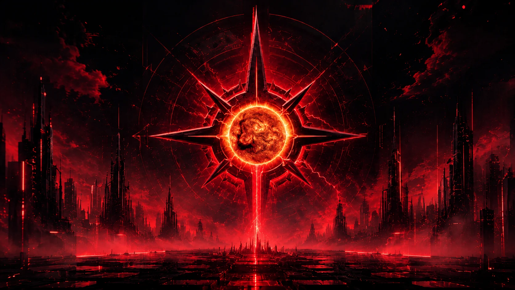 Red cyberpunk solar sigil motif for SparkHAT